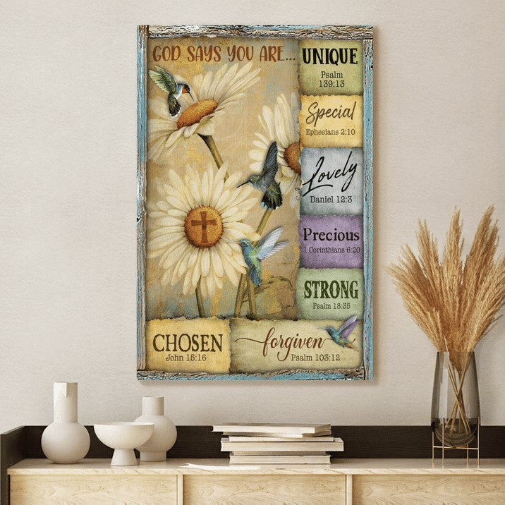 God Says You Are Hummingbirds Daisy Canvas Posters - Christian Wall Posters - Religious Wall Decor