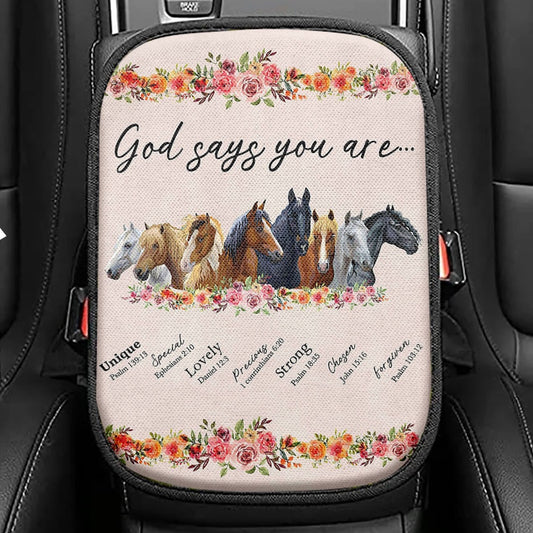 God Says You Are Hummingbirds Dandelion Seat Box Cover, Bible Verse Car Center Console Cover, Inspirational Car Interior Accessories