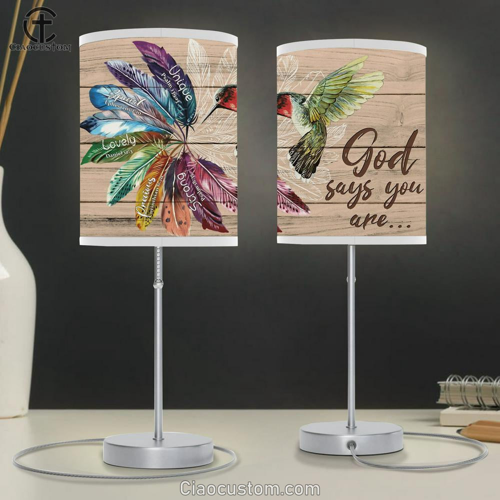 God Says You Are Hummingbirds Large Table Lamp Art - Christian Lamp Art Home Decor - Religious Table Lamp Prints
