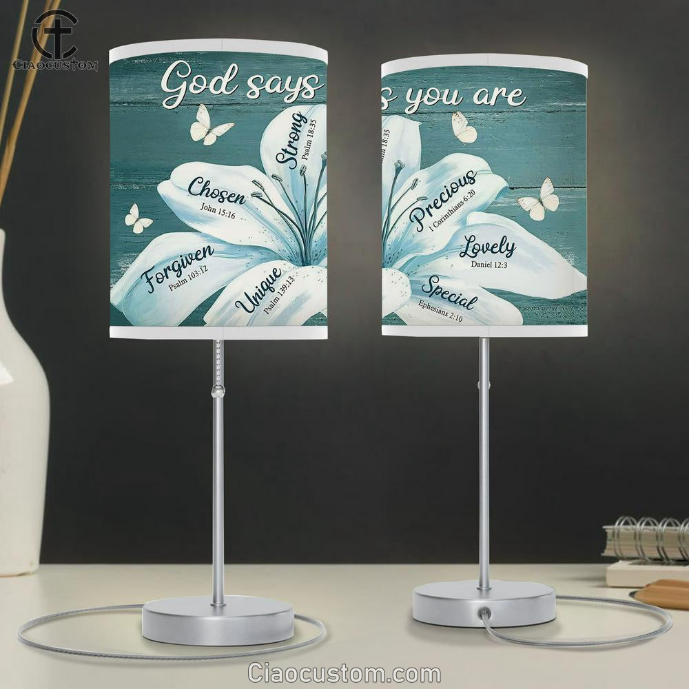 God Says You Are Lily Table Lamp For Bedroom - Christian Wall Table Lamp - Scripture Table Lamp Prints