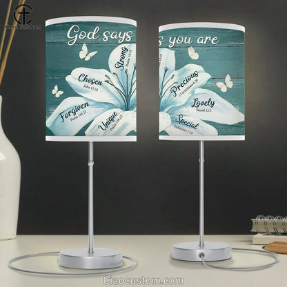 God Says You Are Lily Table Lamp For Bedroom - Christian Wall Table Lamp - Scripture Table Lamp Prints