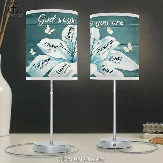 God Says You Are Lily Table Lamp For Bedroom - Christian Wall Table Lamp - Scripture Table Lamp Prints