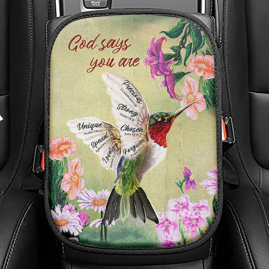 God Says You Are Lion Of Judah Cross Seat Box Cover, Bible Verse Car Center Console Cover, Christian Inspirational Car Interior Accessories