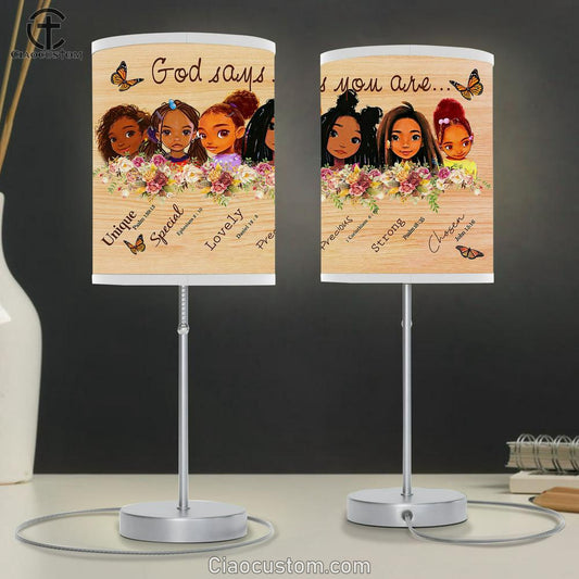 God Says You Are Little Girl Table Lamp For Bedroom - Christian Wall Table Lamp - Scripture Table Lamp Prints