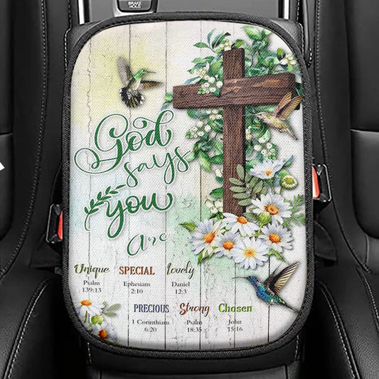 God Says You Are Motivational Black Seat Box Cover, African American Car Center Console Cover