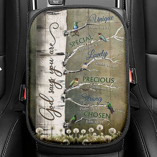 God Says You Are Red Cardinal Seat Box Cover, Bible Verse Car Center Console Cover, Inspirational Car Interior Accessories