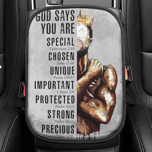 God Says You Are Seat Box Cover, Bible Verse Car Center Console Cover, Inspirational Car Interior Accessories
