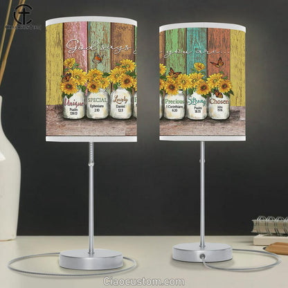 God Says You Are Sunflower Butterfly Table Lamp Prints - Religious Table Lamp Art - Christian Home Decor