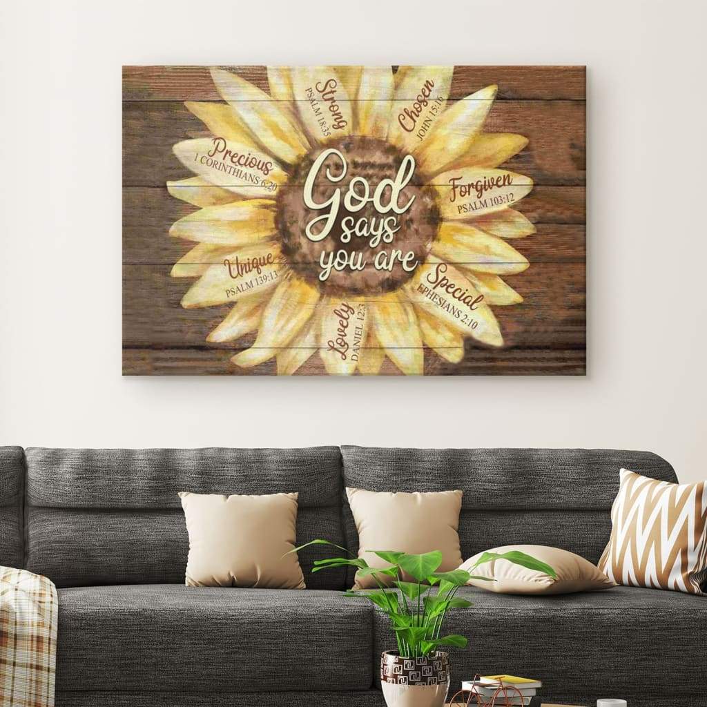 God Says You Are Sunflower Canvas Wall Art Christian Wall Decor - Religious Wall Decor