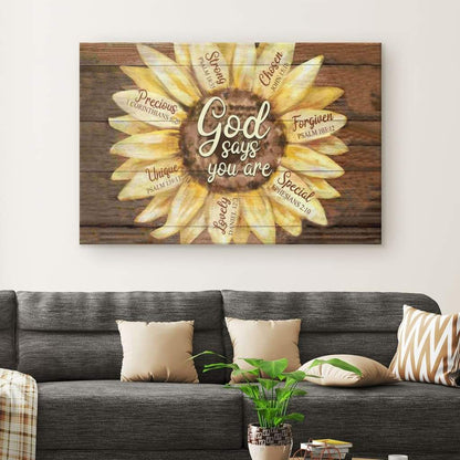 God Says You Are Sunflower Canvas Wall Art Christian Wall Decor - Religious Wall Decor