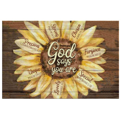 God Says You Are Sunflower Canvas Wall Art Christian Wall Decor - Religious Wall Decor