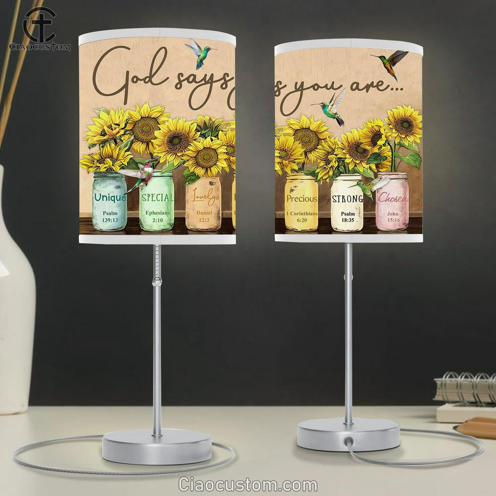 God Says You Are Sunflower & Humming Bird Table Lamp For Bedroom - Christian Wall Table Lamp - Scripture Table Lamp Prints