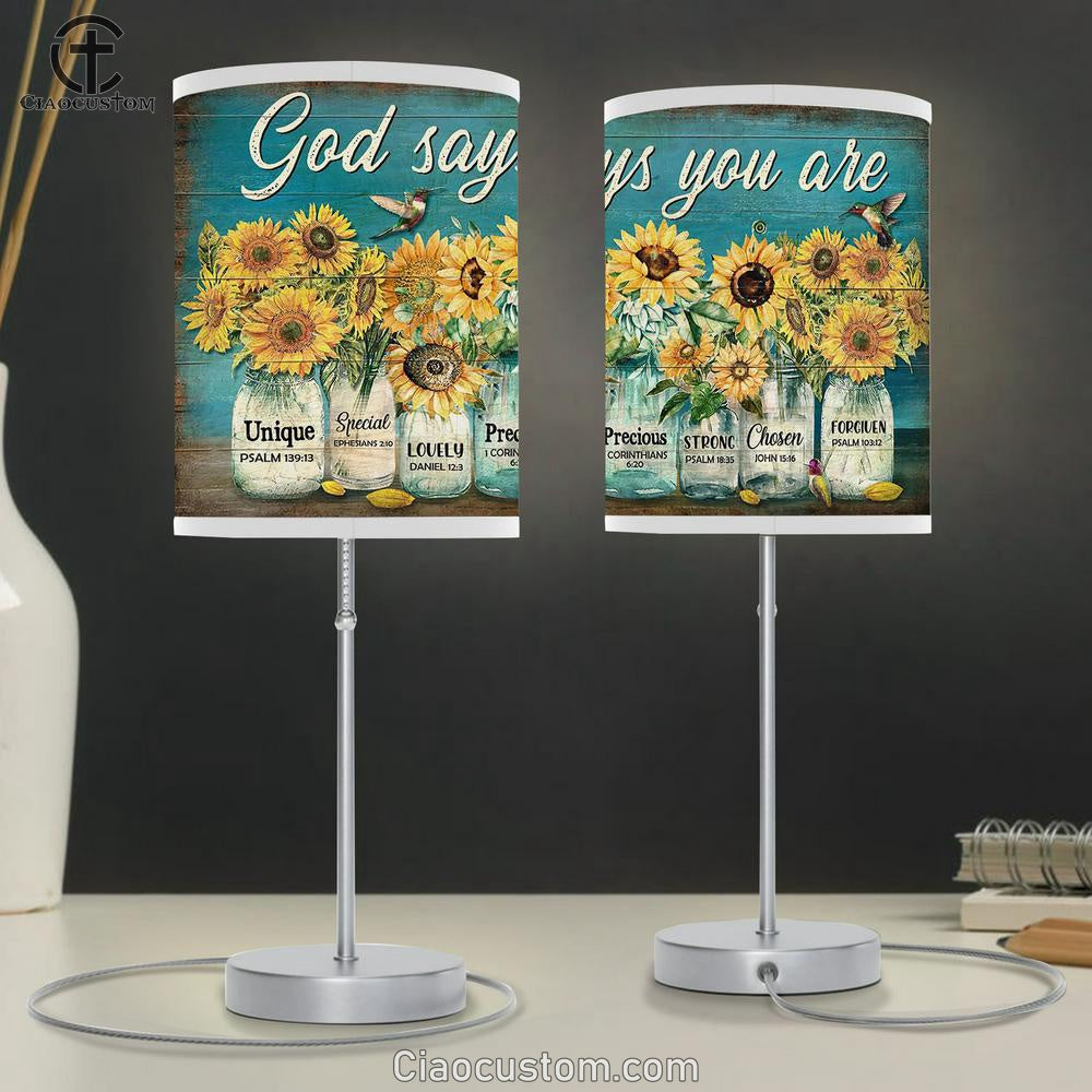 God Says You Are Sunflower Jar Hummingbird Table Lamp Prints - Religious Table Lamp Art - Christian Home Decor