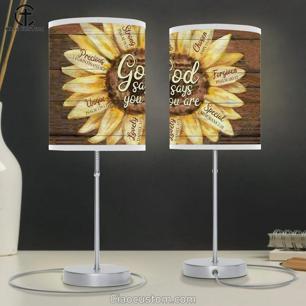 God Says You Are Sunflower Table Lamp For Bedroom - Christian Room Decor