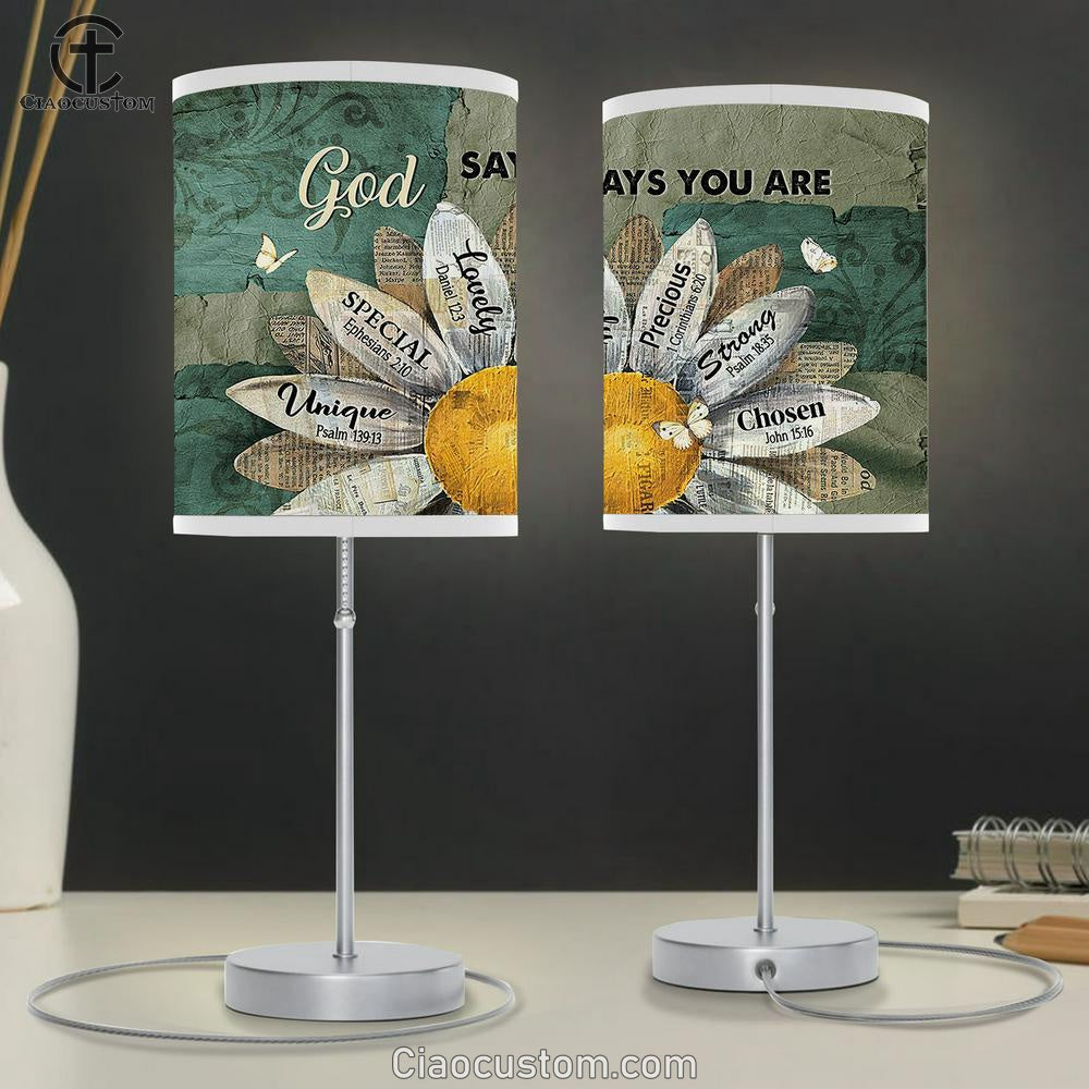 God Says You Are Sunflower White Butterfly Table Lamp Prints - Religious Table Lamp Art - Christian Home Decor
