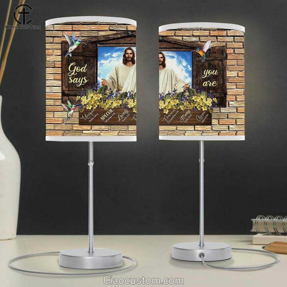 God Says You Are Table Lamp - Jesus Christ Hummingbird Yellow Flower Large Table Lamp Art - Christian Room Decor - Religious Room Decor