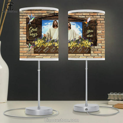 God Says You Are Table Lamp - Jesus Christ Hummingbird Yellow Flower Large Table Lamp Art - Christian Room Decor - Religious Room Decor
