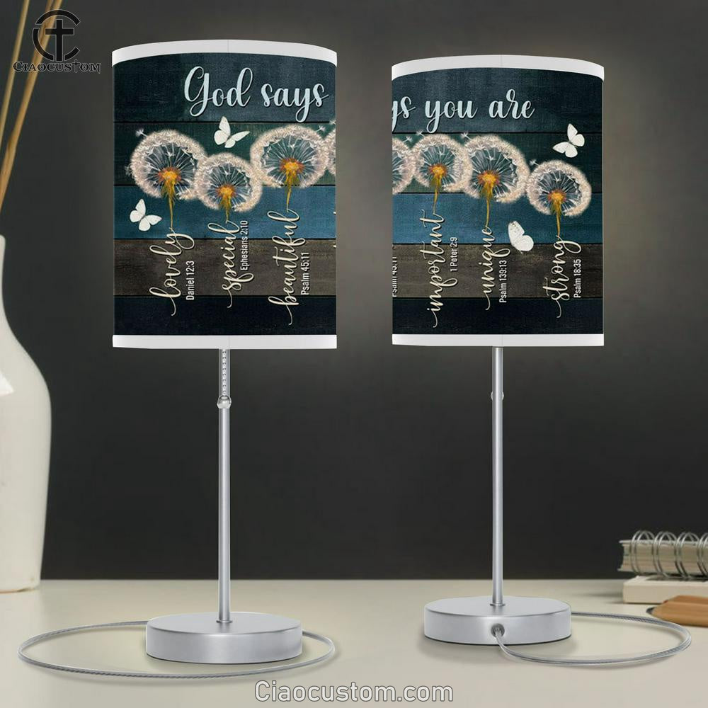 God Says You Are Table Lamp For Bedroom - Dandelion Butterfly - Christian Room Decor