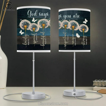 God Says You Are Table Lamp For Bedroom - Dandelion Butterfly - Christian Room Decor
