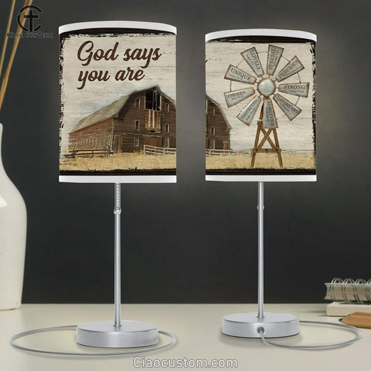 God Says You Are Table Lamp For Bedroom - Farmhouse Windmill - Christian Room Decor