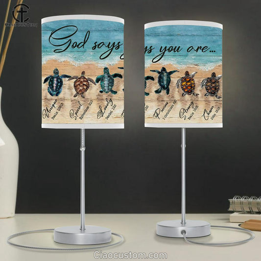 God Says You Are Table Lamp For Bedroom - Sea Turtles Christian Table Lamp Print - Christian Room Decor