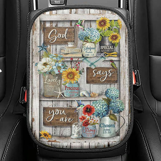 God Says You Are The Girl Seat Box Cover, Christian Car Center Console Cover, Religious Car Interior Accessories