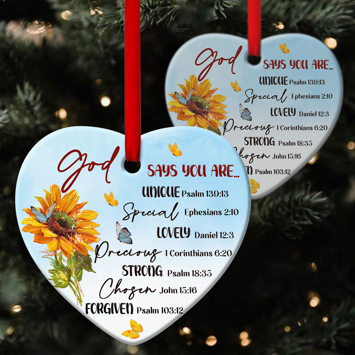 God Says You Are Unique - Beautiful Sunflower Ceramic Heart Ornament - Nativity Ornaments