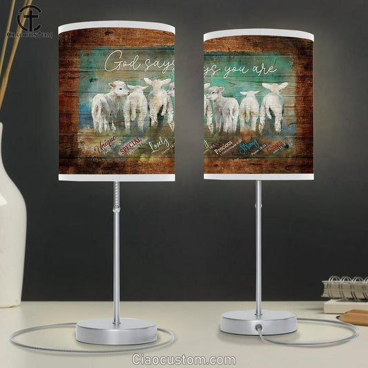 God Says You Are Unique Baby Lambs Table Lamp For Bedroom - Bible Verse Table Lamp - Religious Room Decor