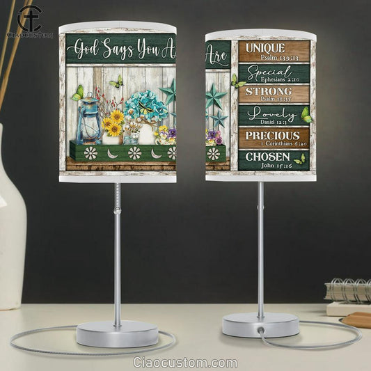 God Says You Are Unique Special Strong Lovely Precious Chosen Flower Butterfly Large Table Lamp Art - Religious Table Lamp Prints