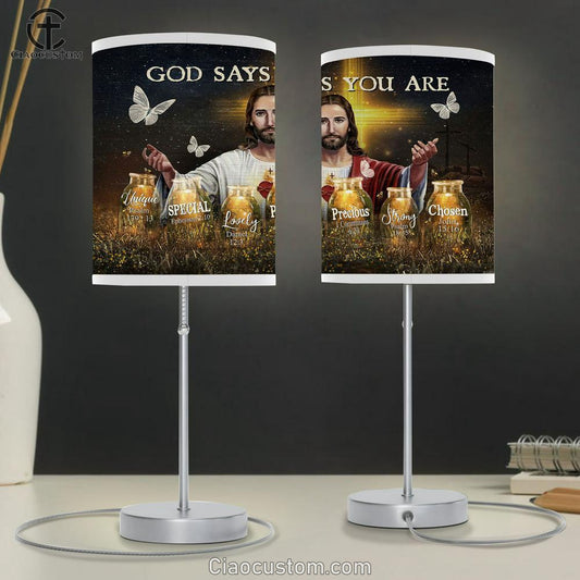 God Says You Are Unique Table Lamp - Face Of Jesus Crystal Butterfly Table Lamp Prints - Religious Table Lamp Art - Christian Home Decor