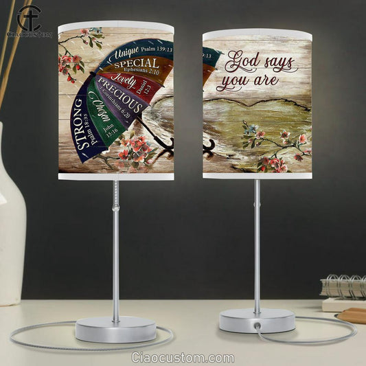 God Says You Are Unique Umbrella Rainy Day Table Lamp For Bedroom - Bible Verse Table Lamp - Religious Room Decor