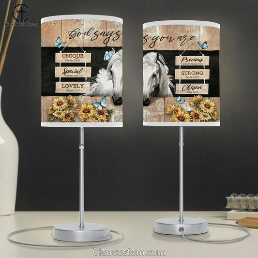 God Says You Are White Horse Sunflower Table Lamp Prints - Religious Table Lamp Art - Christian Home Decor