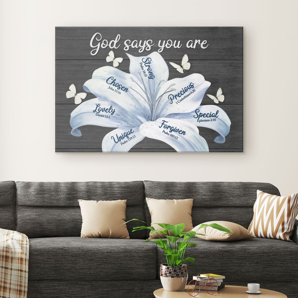God Says You Are White Lily Christian Canvas Wall Art - Religious Wall Decor