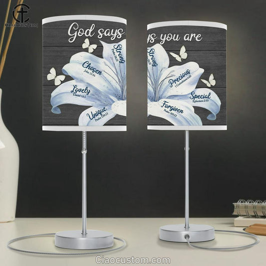 God Says You Are White Lily Christian Table Lamp For Bedroom - Christian Room Decor