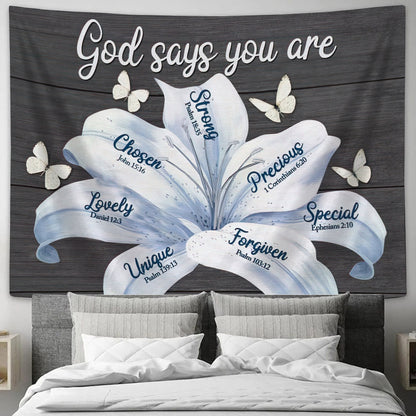 God Says You Are White Lily Christian Tapestry Wall Art - Christian Wall Tapestry - Tapestry Wall Hanging
