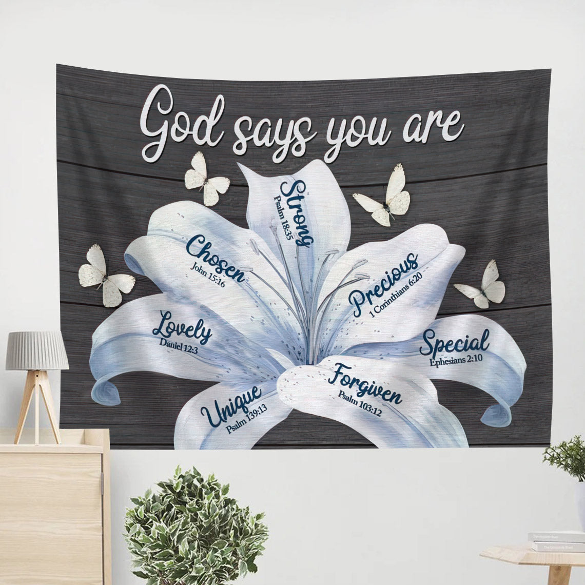 God Says You Are White Lily Christian Tapestry Wall Art - Christian Wall Tapestry - Tapestry Wall Hanging