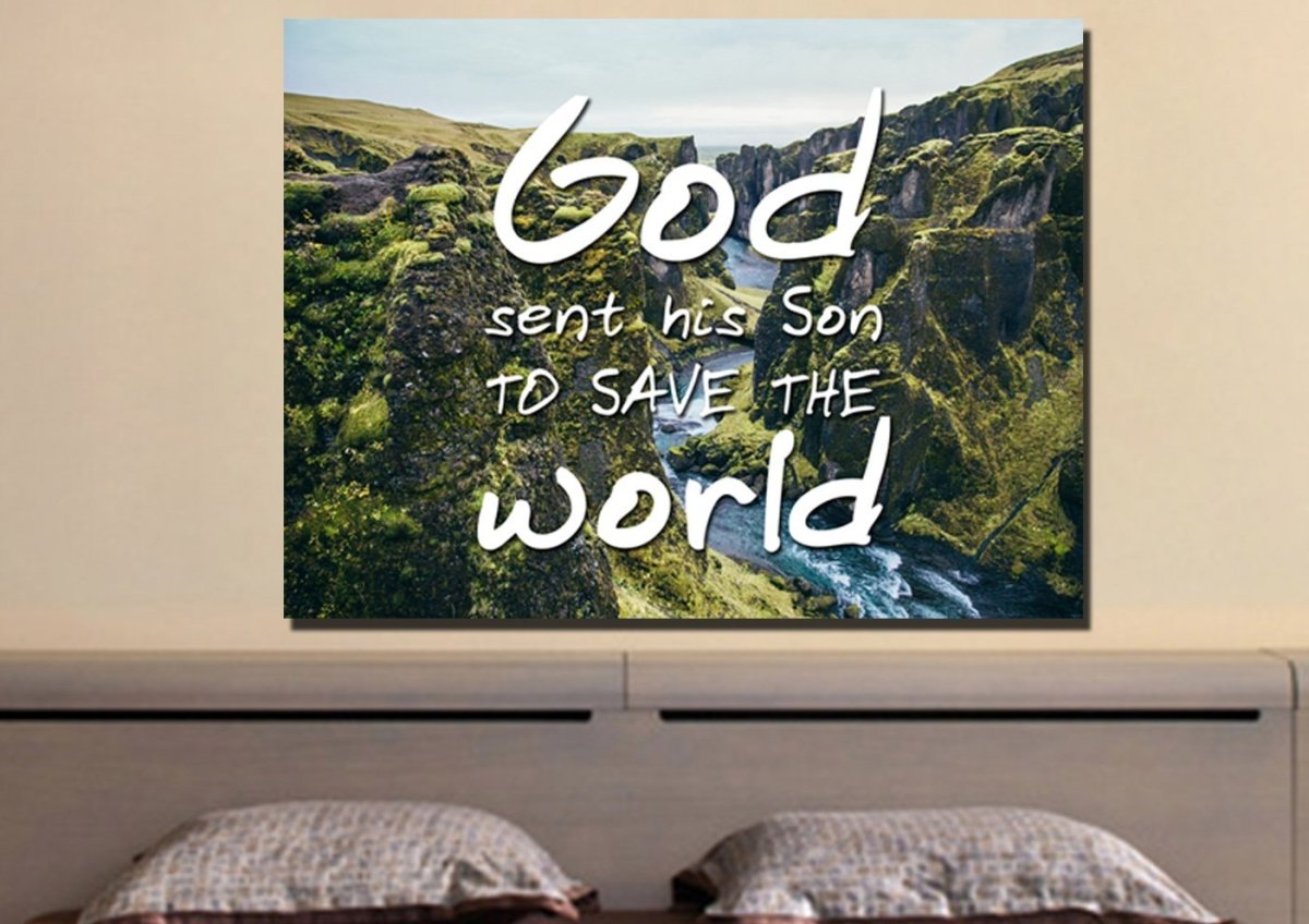 God Sent His Son To Save The World Wall Art Canvas Print - Christian Canvas Wall Art