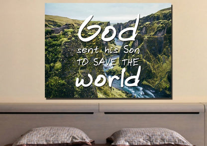 God Sent His Son To Save The World Wall Art Canvas Print - Christian Canvas Wall Art