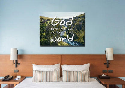 God Sent His Son To Save The World Wall Art Canvas Print - Christian Canvas Wall Art