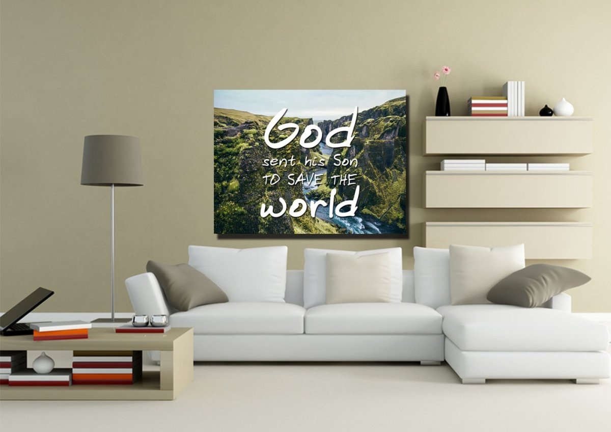 God Sent His Son To Save The World Wall Art Canvas Print - Christian Canvas Wall Art