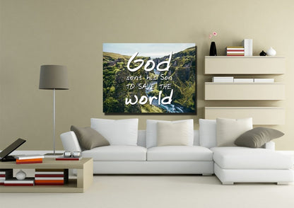 God Sent His Son To Save The World Wall Art Canvas Print - Christian Canvas Wall Art
