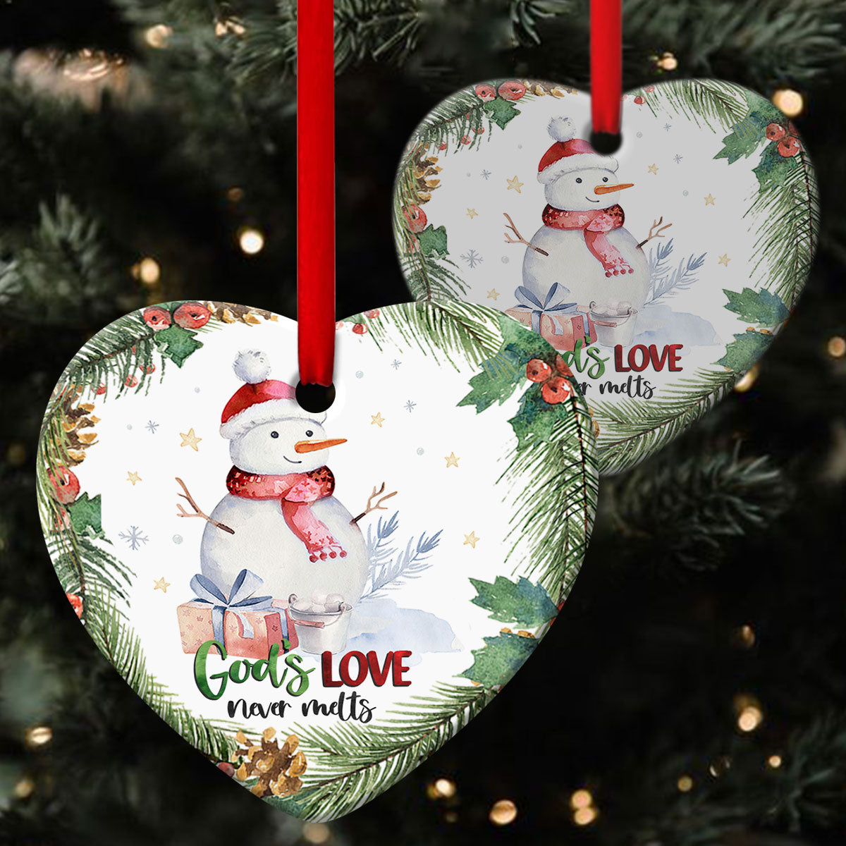God‘s Love Never Melts - Snowman Ceramic Heart Ornament - Gift For Christmas