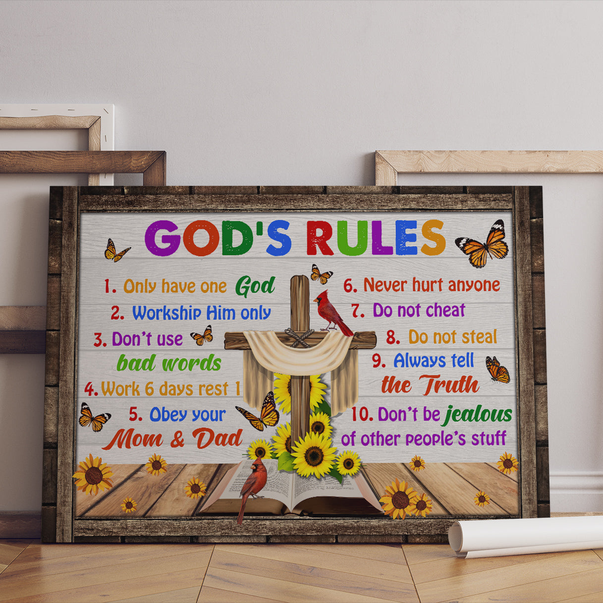 God's Rules Ten Commandments Canvas Poster - Christian Canvas Wall Art