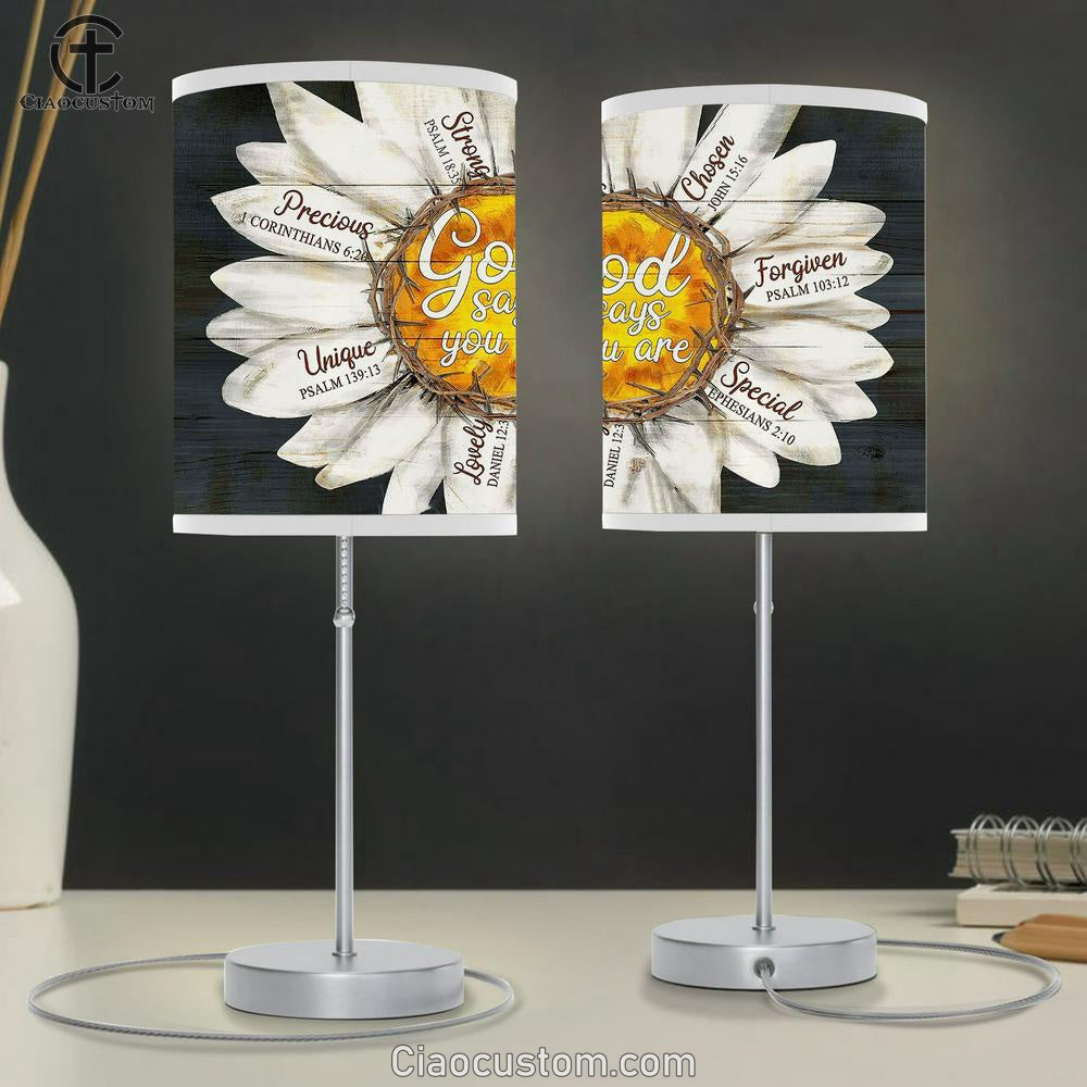 God says you are Daisy flower Table Lamp For Bedroom - Bible Verse Table Lamp - Religious Room Decor