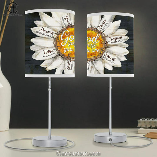 God says you are Daisy flower Table Lamp For Bedroom - Bible Verse Table Lamp - Religious Room Decor