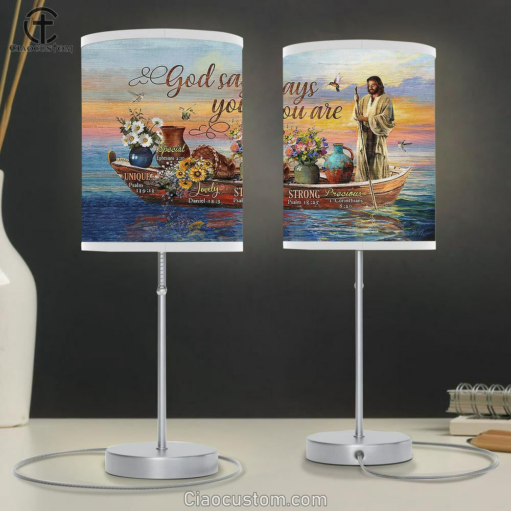 God says you are Table Lamp - Jesus on the boat Table Lamp For Bedroom - Bible Verse Table Lamp - Religious Room Decor