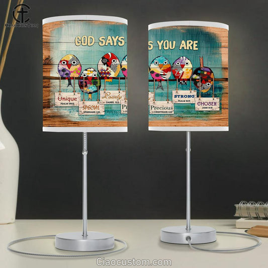 God says you are The colorful birds Table Lamp For Bedroom - Bible Verse Table Lamp - Religious Room Decor