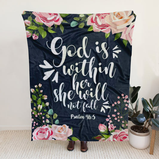 Sherpa Fleece Blanket - God Is Within Her She Will Not Fall Psalm 46:5 Bible Verse Blanket - Ciaocustom