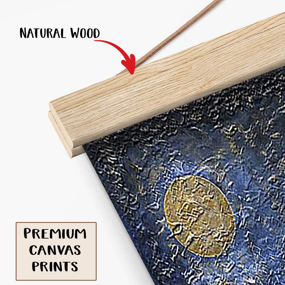 Gold Blue Art Golden Moon Abstract Painting Hanging Canvas Wall Art - Canvas Wall Decor - Home Decor Living Room