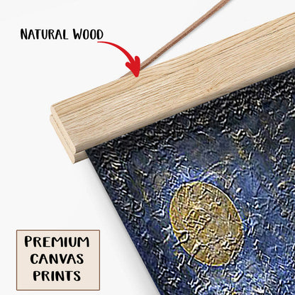 Gold Blue Art Golden Moon Abstract Painting Hanging Canvas Wall Art - Canvas Wall Decor - Home Decor Living Room